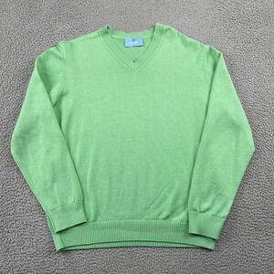 Ben Silver Sweater Mens Large Green Pima Cotton V-Neck Pullover Knit